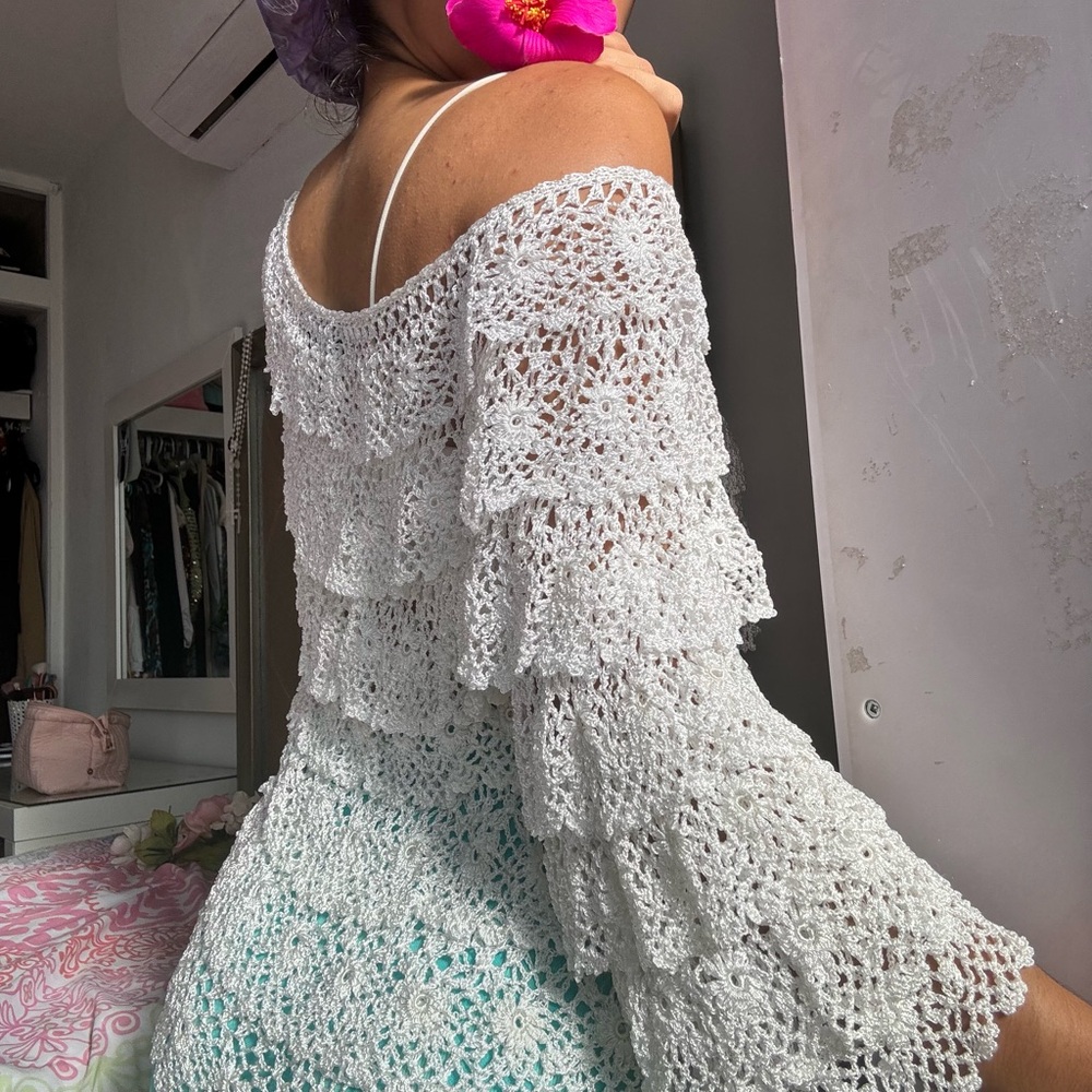 Vintage White Crochet Off-Shoulder Top